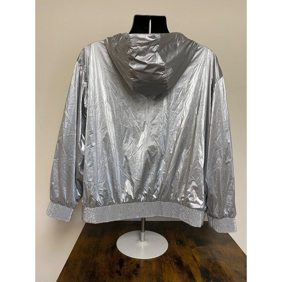 Tommy Hilfiger Women's Silver Hooded Zippered Metallic Windbreaker NWT - Picture 3 of 6